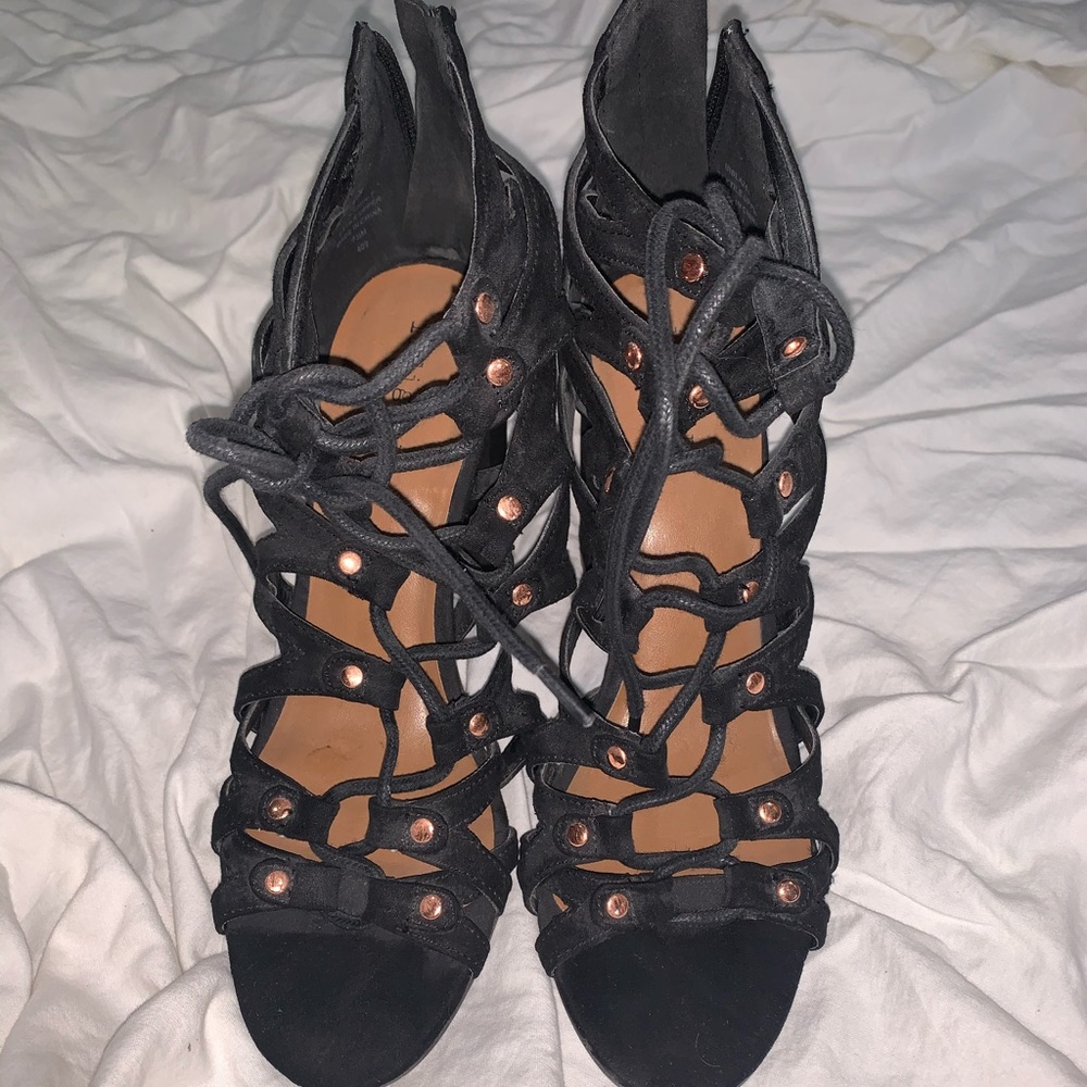 Black lace up heels
